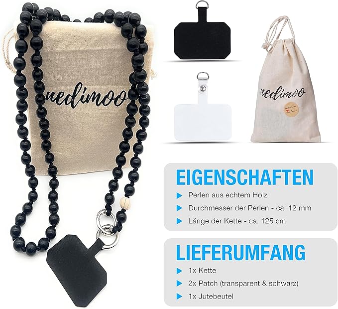Handykette Naturperle Schwarz