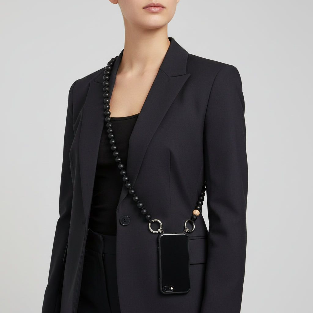 Handykette Naturperle Schwarz